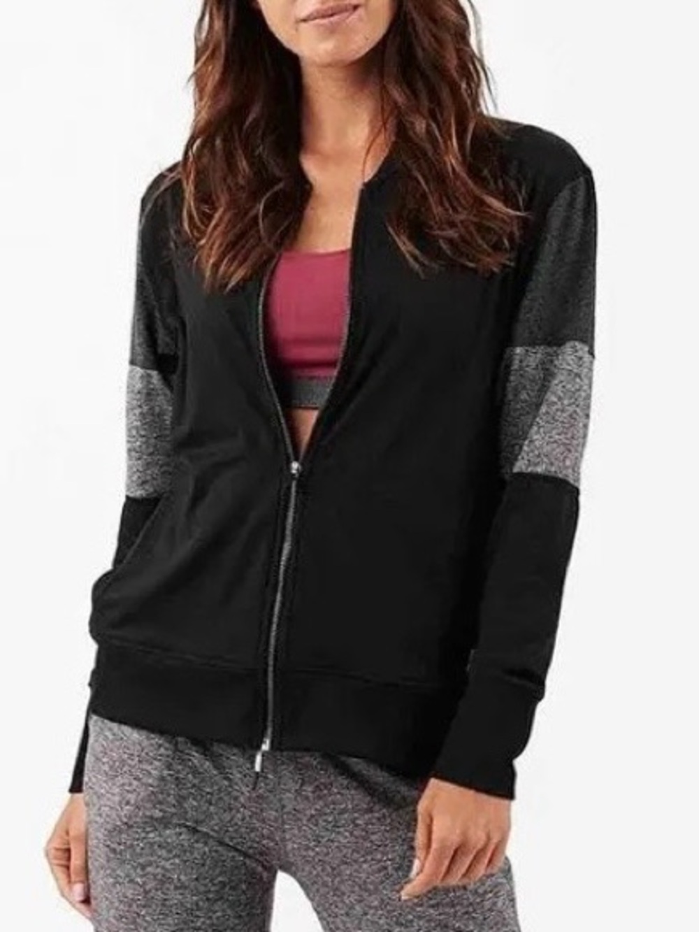 Vuori Womens Halo Bomber Jacket Black & Gray Zip-Front Dreamknit Leisure Large